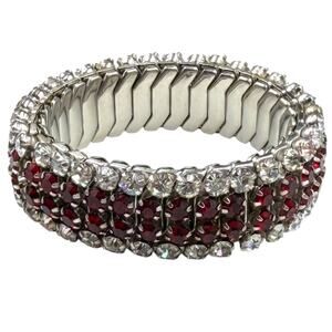 Vintage 1950s Signed Airflex Rhinestone Stretch Expansion Bracelet Ruby Red 5/8"